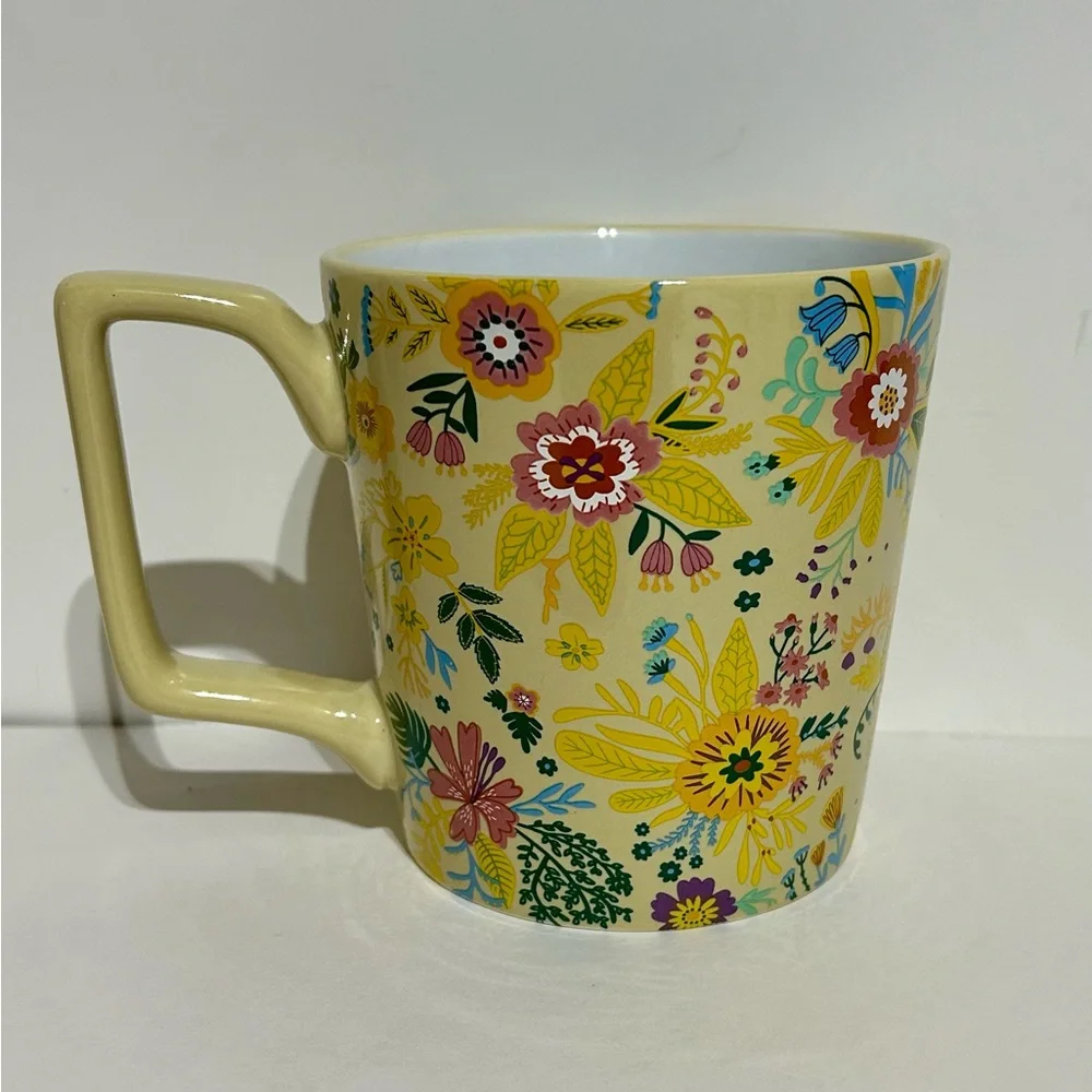 Coffee Mug Cup Ceramic Yellow Handle Floral Letter K Kirkland’s Home 4x5.5x4